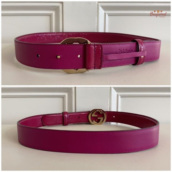 Authentic GUCCI Fuchsia Pink Coated Calfskin Leather Interlocking G Belt 85/34 main image 9